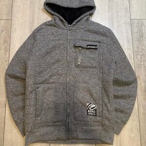 Grey Ecko Unltd. hoodie with black fur filling broken button on packet